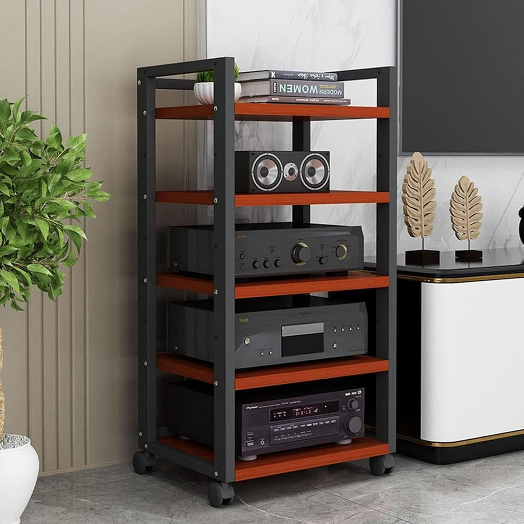 HOFSSI 5 Tier Furniture Media Stand DVD CD Player Stand Audio Rack Power Amplifier Equipment Cabinet Floorstanding Storage Shelves，Height Adjustable (Color : A)
