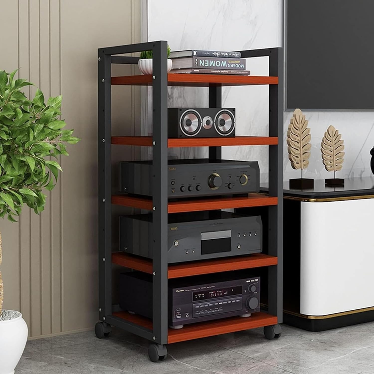HOFSSI 5 Tier Furniture Media Stand DVD CD Player Stand Audio Rack Power Amplifier Equipment Cabinet Floorstanding Storage Shelves，Height Adjustable (Color : A)