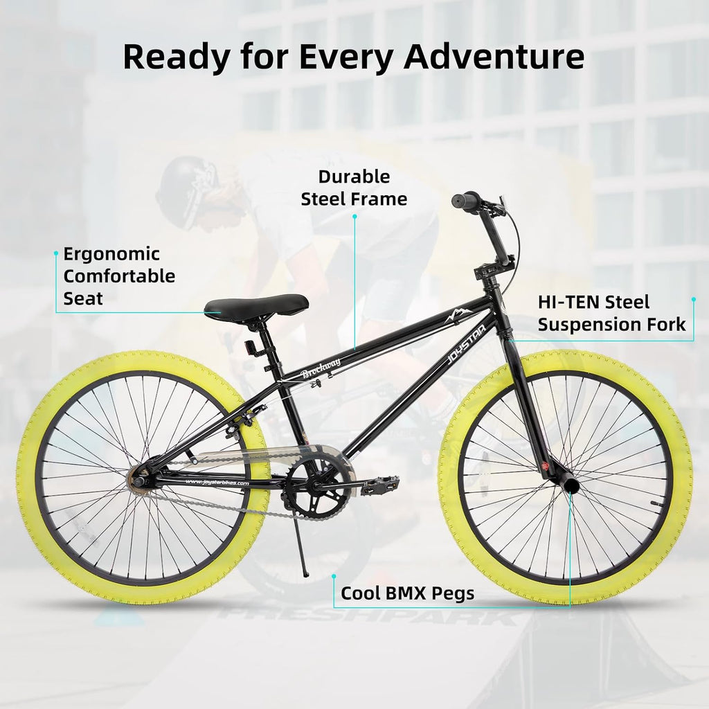 JOYSTAR Brockway Freestyle Kids BMX Bikes 20' 24' Kids Bicycles for 6-14 Years Old Boys Girls and Beginner-Level Riders 2 Pegs Multiple Colors