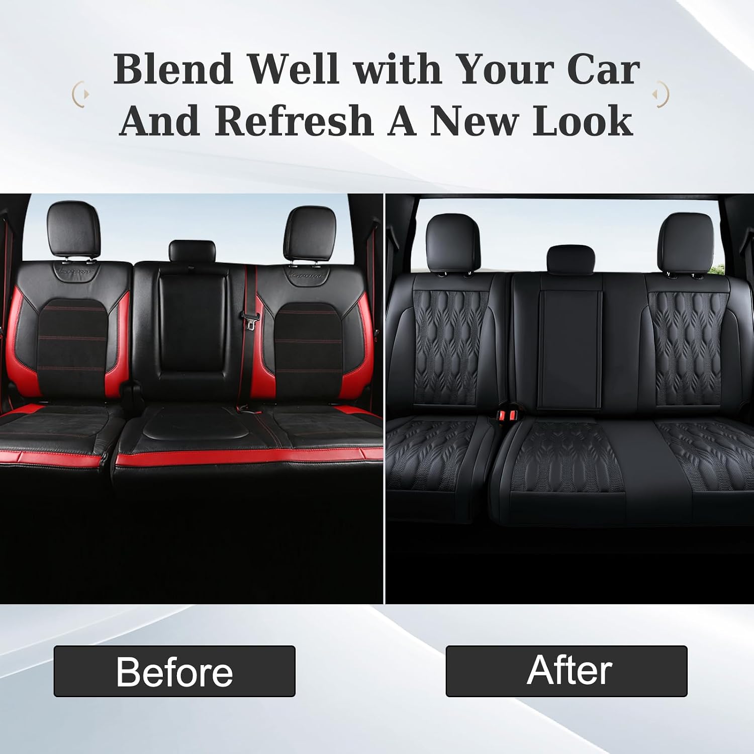 Coverado Rear Leather Seat Covers for Ford F150 2015-2026, F250 F350 F450 2017-2026, Car SUV Pickup Truck Seat Protection, Black