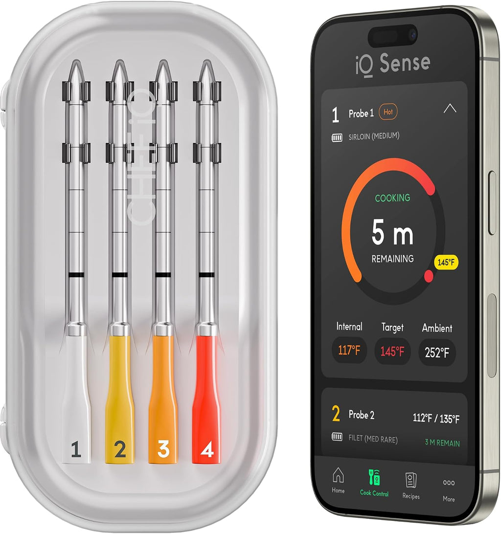 CHEF iQ Sense | Smart Wireless Meat Thermometer | 4 Ultra-Thin Probes | WiFi Unlimited Range | 1000°F Heat Safe | 5 Sensors | BBQ, Grill, Oven, Smoker, Air Fryer | Gen3