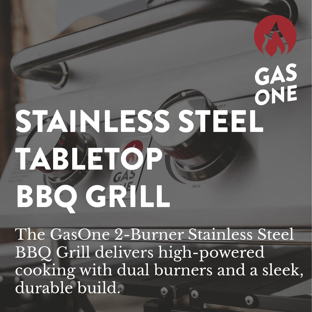 GasOne Portable Propane Grill – 16-inch Stainless Steel Tabletop Grill – Tabletop Gas Grill with Heat Control and Built-In Thermometer – Large Cooking Area – Ideal for Outdoor, Camping, Travel, RV