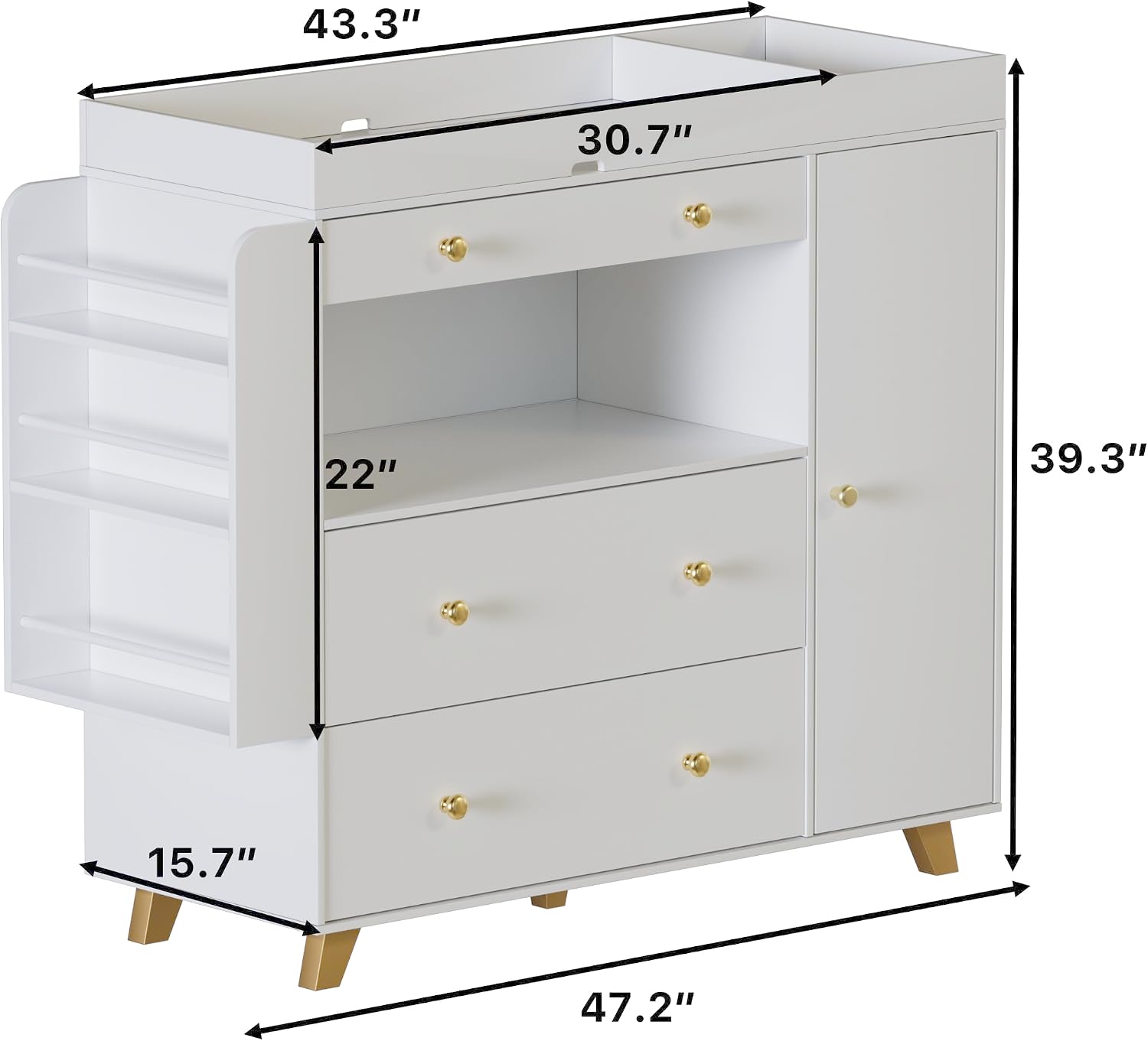 FURNJOYLIFE Nursery Dresser with Baby Changing Table, Modern Diaper Changing Station,Dresser for Nursery with 3 Drawers & Shelves, Storage Crib with Changing Table, White