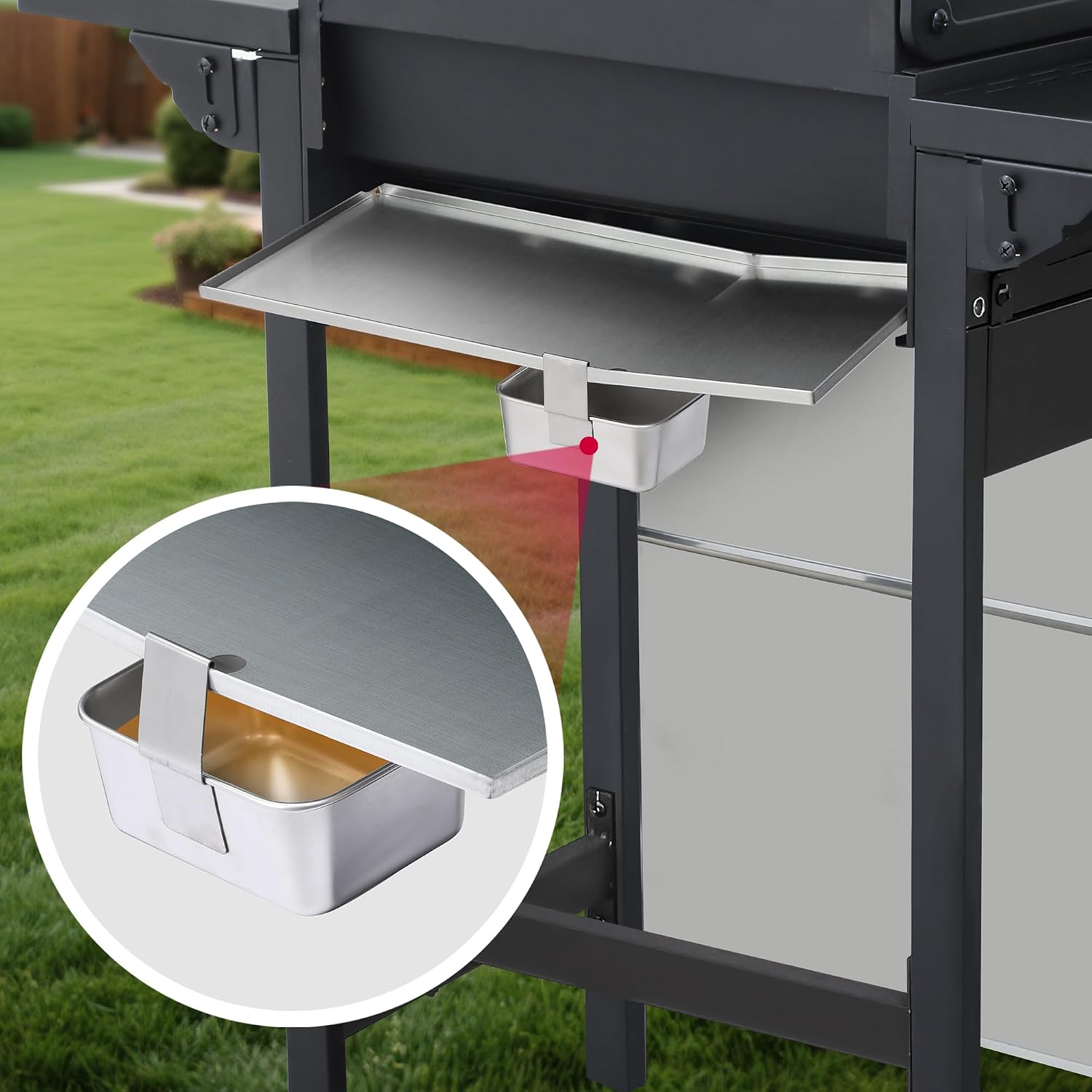 4-Burner Propane Gas Grill, Stainless Steel Control Panel, Easy Ignition, Temperature Gauge, 2-Enameled Cooking Grids, Portable With Wheels For 34,200 BTU Outdoor Barbecue BBQ Grill
