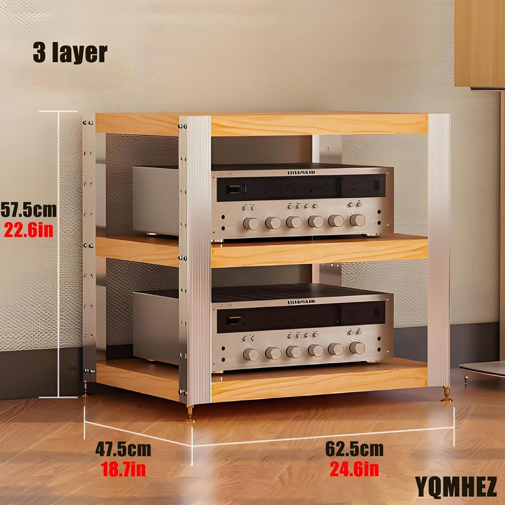 2/3/4-layer Media Stand, HiFi Media Storage Cabinet, Solid Wood TV Stand, Audio Rack with Shock-Absorbing Feet Power Amplifier Shelf Equipment Cabinet(24.6'x18.7'x22.6')