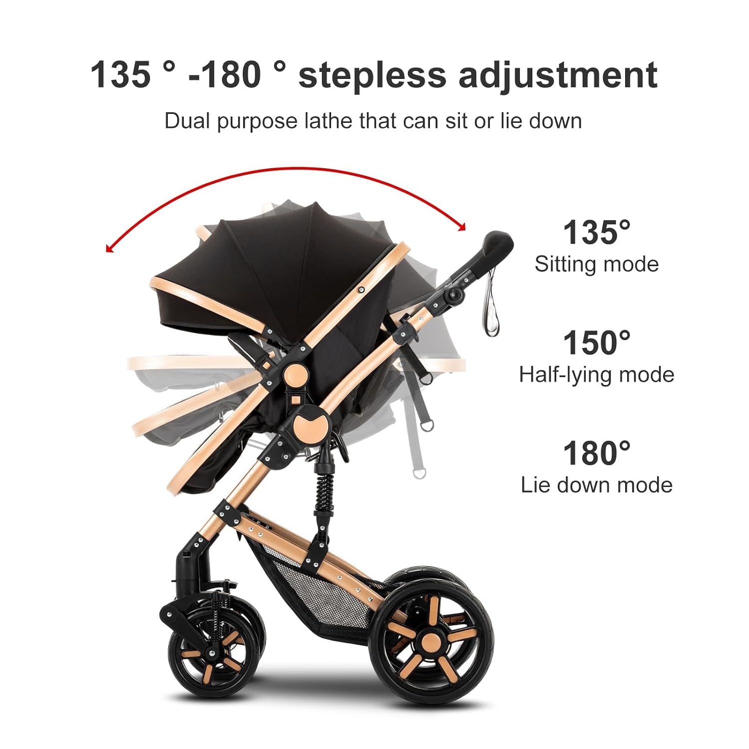 2 in 1 Baby Stroller, Convertible Foldable Standard Stroller, Reversible Pushchair Infant Buggy Carriage, Portable High Landscape Pram for Toddler Newborn, Aluminum Alloy (2US588-KHAKI)