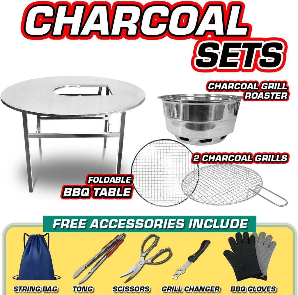 43.5' X 30' Korean BBQ Grill Foldable Outdoor Large Table Charcoal set
