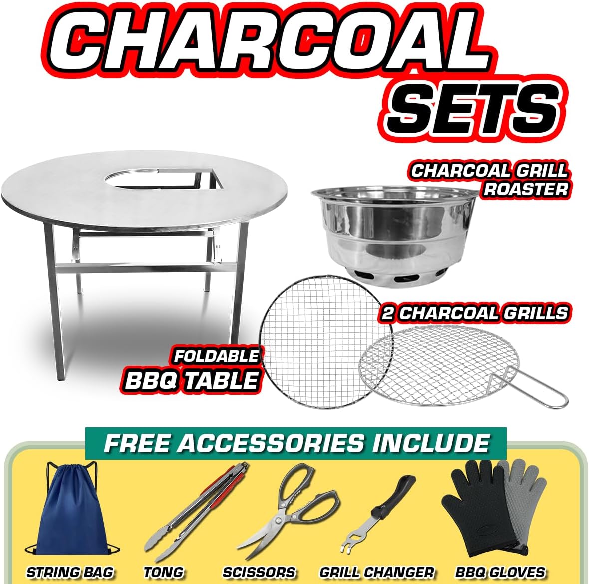 43.5' X 30' Korean BBQ Grill Foldable Outdoor Large Table Charcoal set