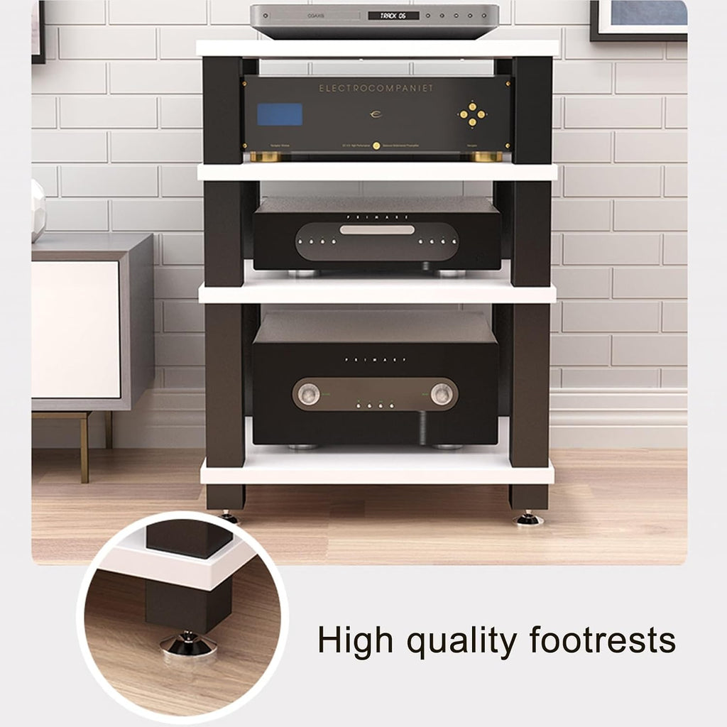4-Tier Media Cabinet, Audio Video Stand, Corner TV Stand with Ample Storage for Small Spaces, Teak Finish, Perfect for Stereo and Media Equipment, 23.6'x18.8'x3.9'