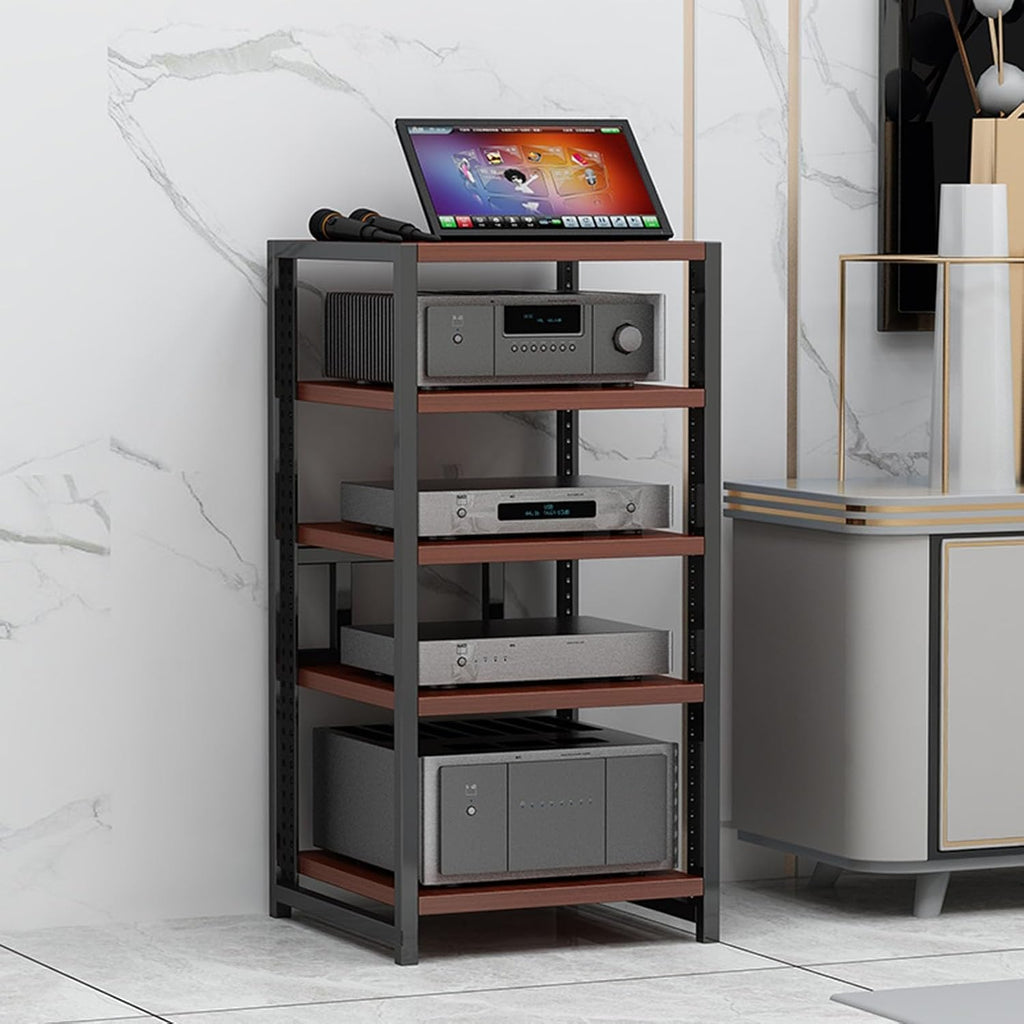 3/4/5/6 Tier Furniture Media Stand Audio Rack DVD CD Player Stand Power Amplifier Equipment Cabinet with Height Adjustable Wooden Shelf, Floorstanding Storage Shelves, 4 Colors ( Color : B , Size : 5-