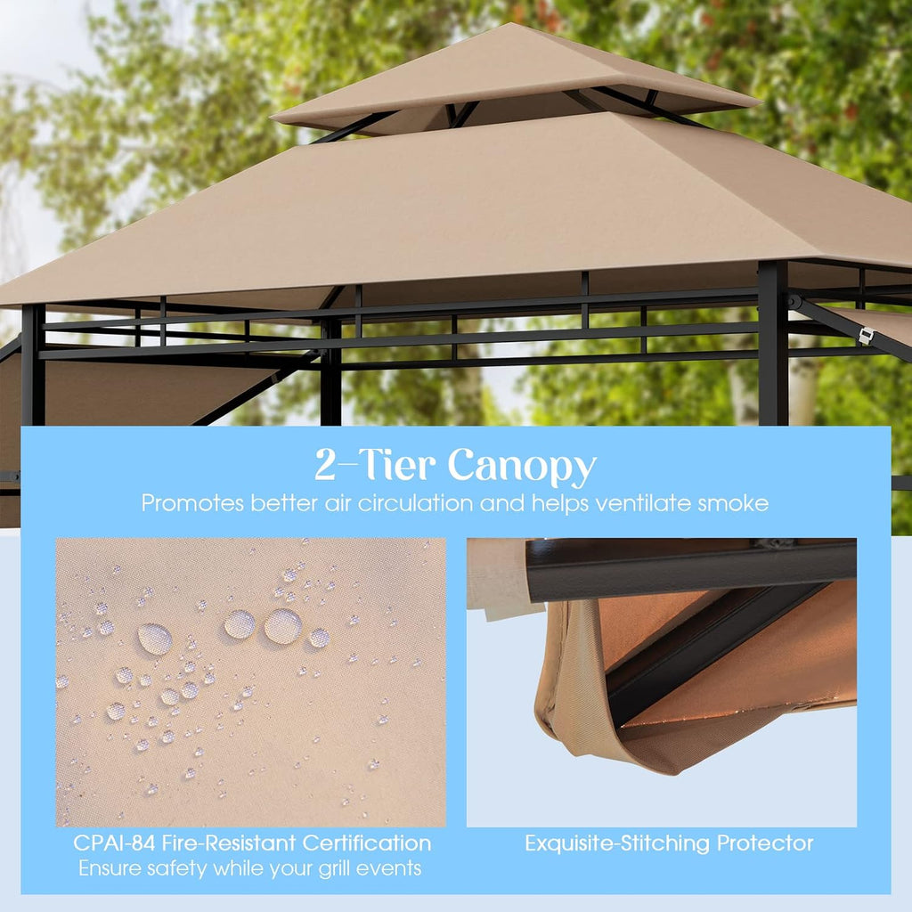 Tangkula 13.5x4 Ft Grill Gazebo with Dual Side Awnings, Double Tiered BBQ Gazebo with 2 Side Shelves, Heavy-Duty Steel Frame, CPAI-84 Barbecue Grill Gazebo Shelter for Patio, Garden, Beach, Terrace