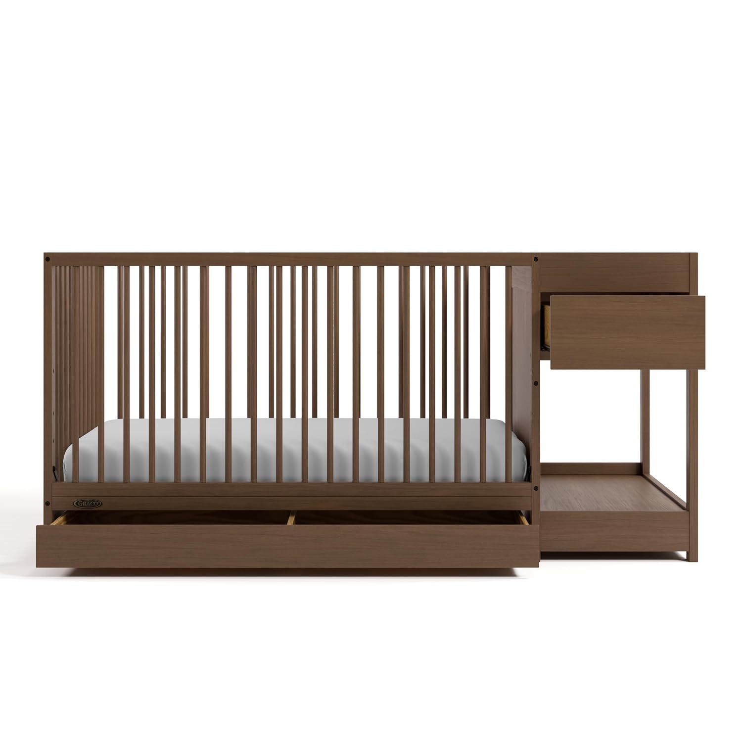 Graco Teddi 5-in-1 Convertible Crib & Changer with Drawer – GREENGUARD Gold Certified Baby Crib Crafted from Wood, Converts to Toddler Bed, Daybed, and Full-Size Bed (Hazelnut)