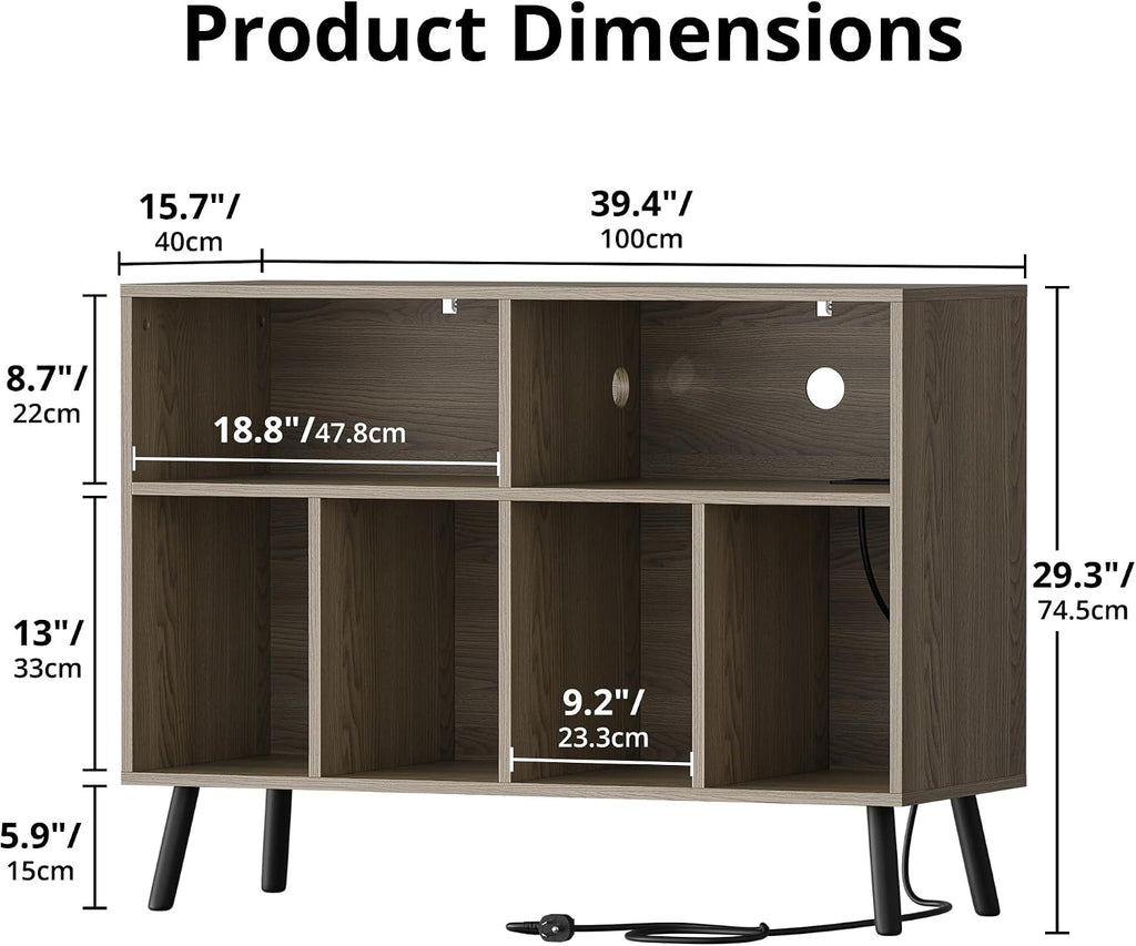 Cozy Castle Record Player Stand with Vinyl Storage Cabinet, Wood Turntable Table Open Shelf Holder Up to 350 Albums Cube Storage Organizer for Living Room, Office, Gray