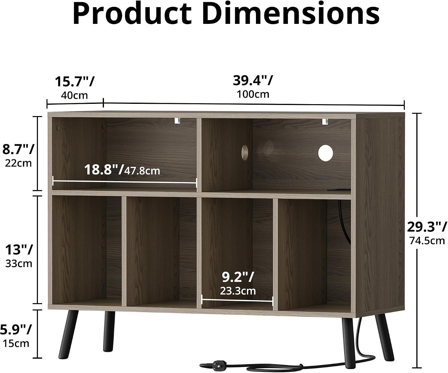 Cozy Castle Record Player Stand with Vinyl Storage Cabinet, Wood Turntable Table Open Shelf Holder Up to 350 Albums Cube Storage Organizer for Living Room, Office, Gray