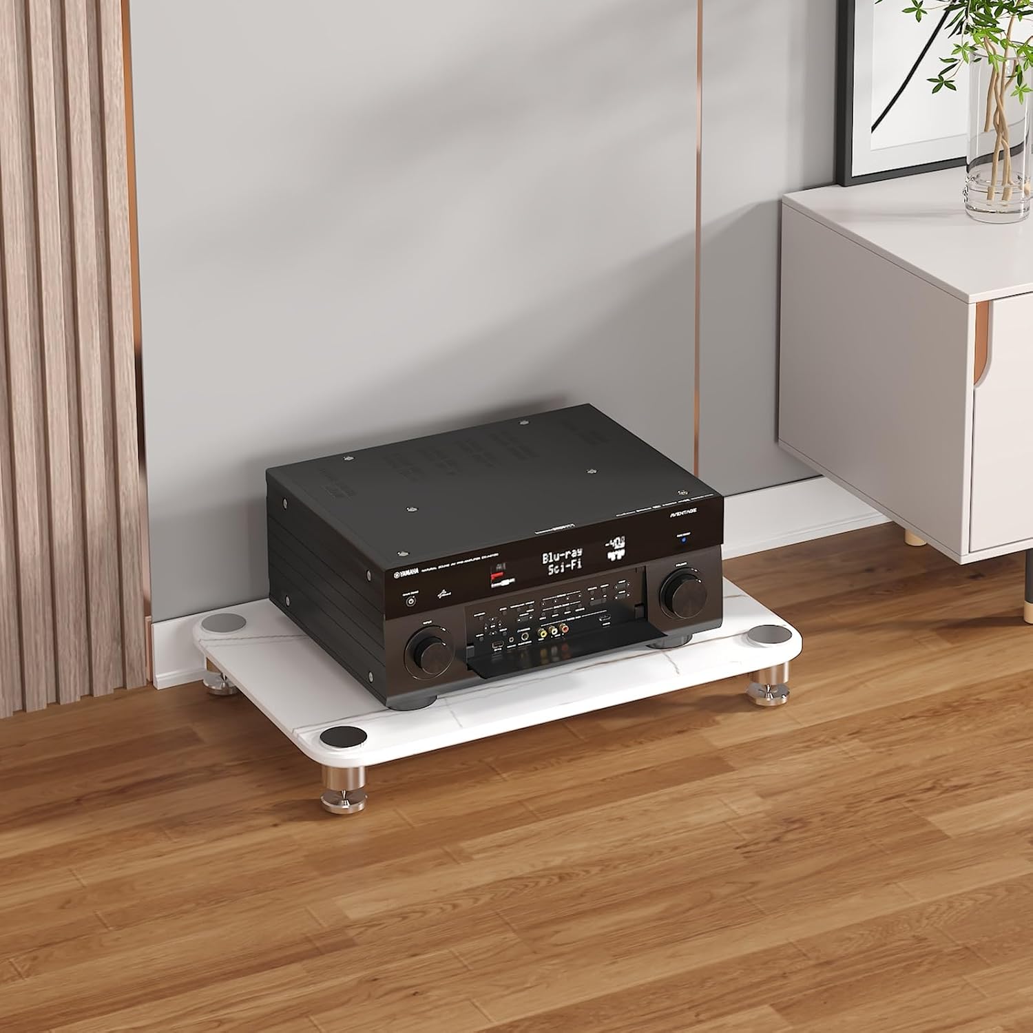 Audio Rack AV Media Stand with 1/2/3/4-Tier Tempered Glass Shelves, Storage Rack Audio Tower Equipment Console Shelf, for Home Office Theater(White,10cm/3.9in)
