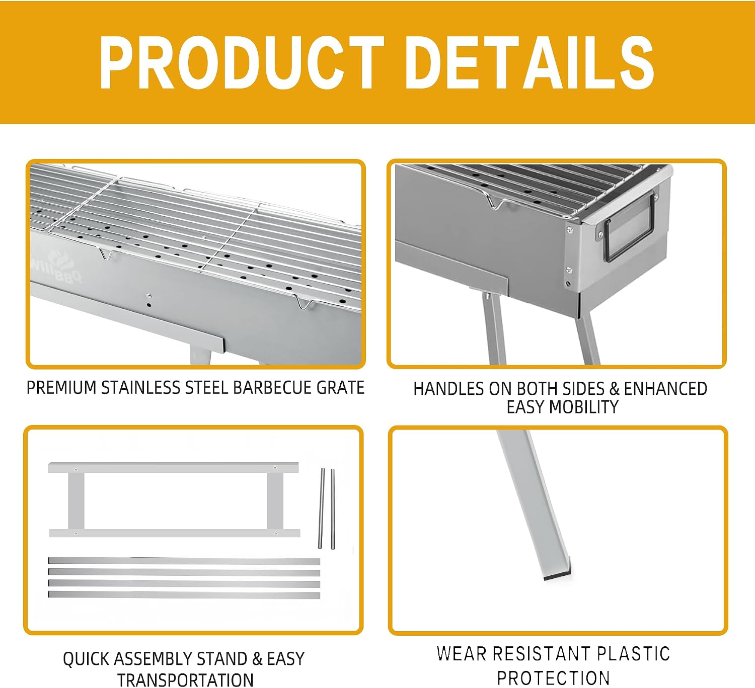 WILLBBQ Charcoal Grill Tailgate Parties, Patio, Beach Barbecues, Backyard Gatherings,Alloy Steel BBQ Barbecue Outdoor Grilling with Durable Support Frame and Dual Adjustable Vents (39.4x10.3x5.1 inch)