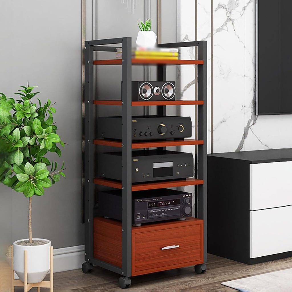 Audio Rack Power Amplifier Equipment Cabinet - Tv Stand with Storage and Shelves - Furniture Media Stand DVD Cd Player Stand - Large Media Storage Shelf On Wheels for Ktv,5Tiers-120cm Tall