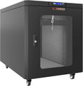 Soundproof Server Rack Cabinet – Quiet Acoustic 19' Network Enclosure with Dual Fans, Thermostat Control, Locking Glass Door, Floor Standing Rack (12U)