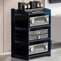 Modern Stereo Cabinet - Adjustable Media Storage Rack for Audio Equipment, Record Player Stand, DVD TV Box & Game Console Organizer, Stylish Black Design with Acrylic Baffle