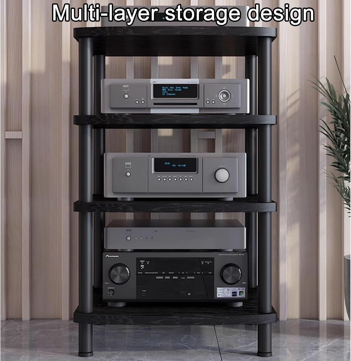4-Tier Wooden Media Stand, TV Console & Stereo Cabinet, AV Component Rack for Gaming Consoles, Home Theater, Entertainment Center - Brown Finish