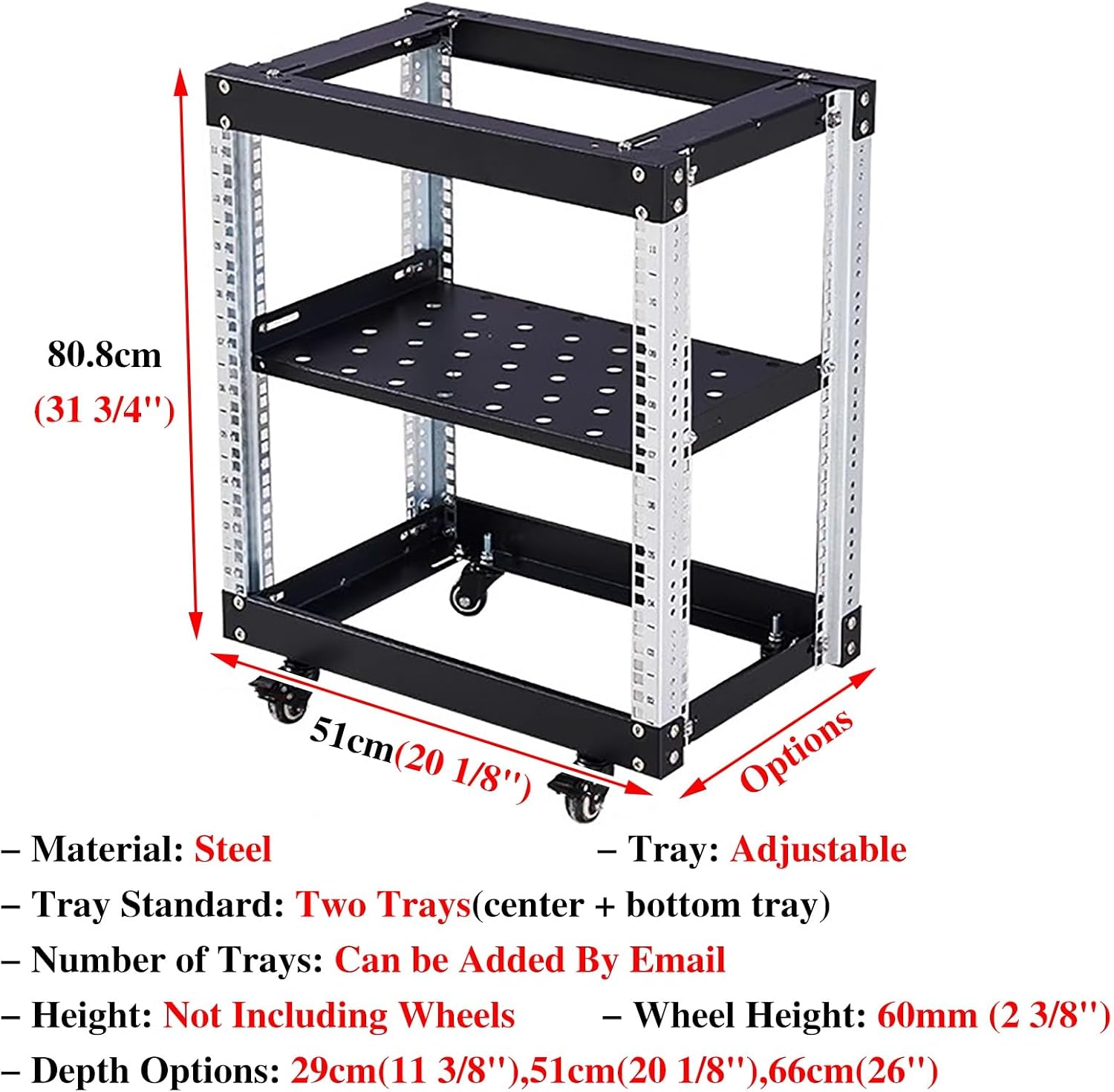 Adjustable Shelf Audio Equipment Rack Cabinet, Home Complete Rack Stereo System for Amplifier, Media Stand Shelving/Av Component Furniture(D 51cm(20 1/8'),51X80.8cm)