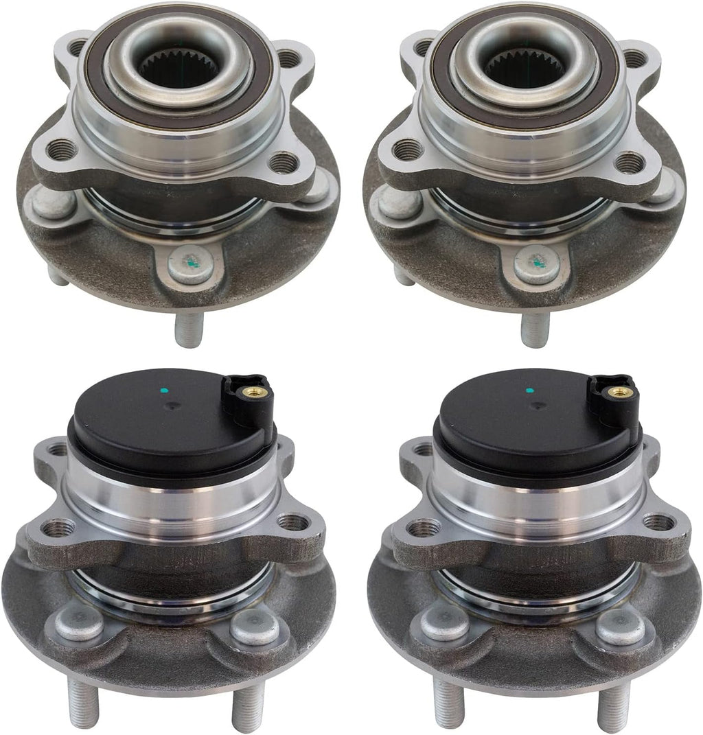TRQ Front and Rear Wheel Bearing and Hub Assembly Set 4 Piece Compatible with 15-20 Ford Fusion Drive 14 Fusion Drive 15-16 Lincoln MKZ Drive
