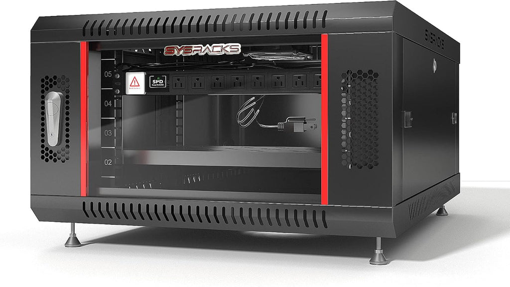 Sysracks 6U Wall Mount Server Rack – 24-Inch Deep Locking Network Enclosure with Cooling Fan, Power Strip, Dust-Tight Cable Entries, Shelf & Feet for Desktop, AV, IT, and Telecommunication Equipment