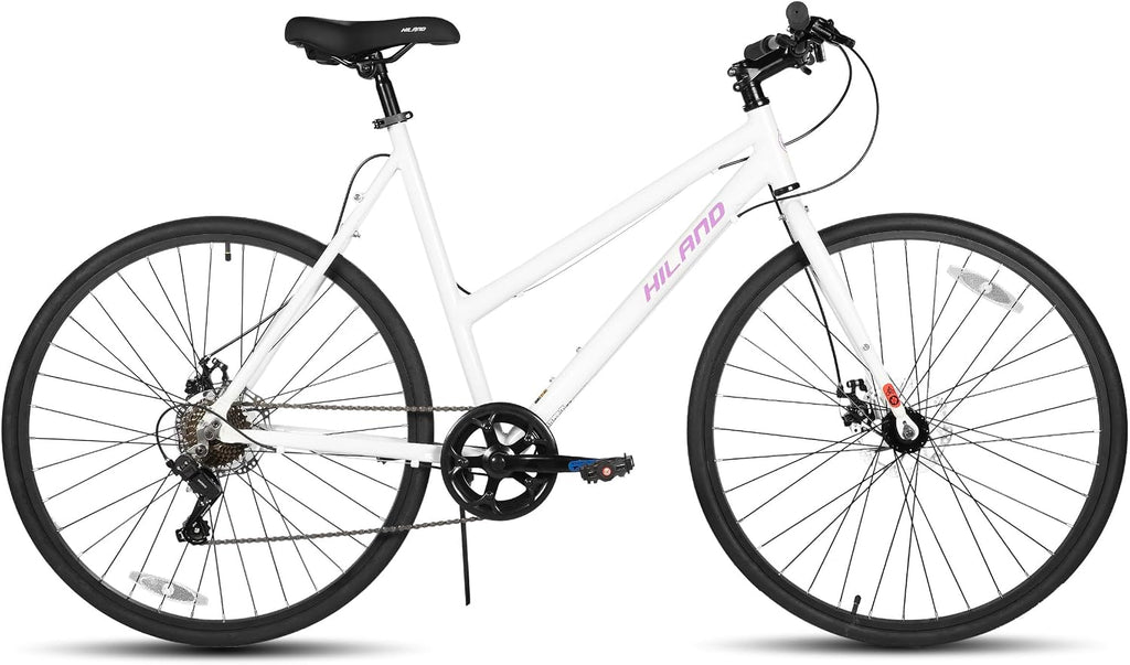 HILAND 700C Road Hybrid Bike, 7 speeds Bikes Urban City Commuter Bicycle with Disc Brake for Men Women Adult Comfortable Bicycle