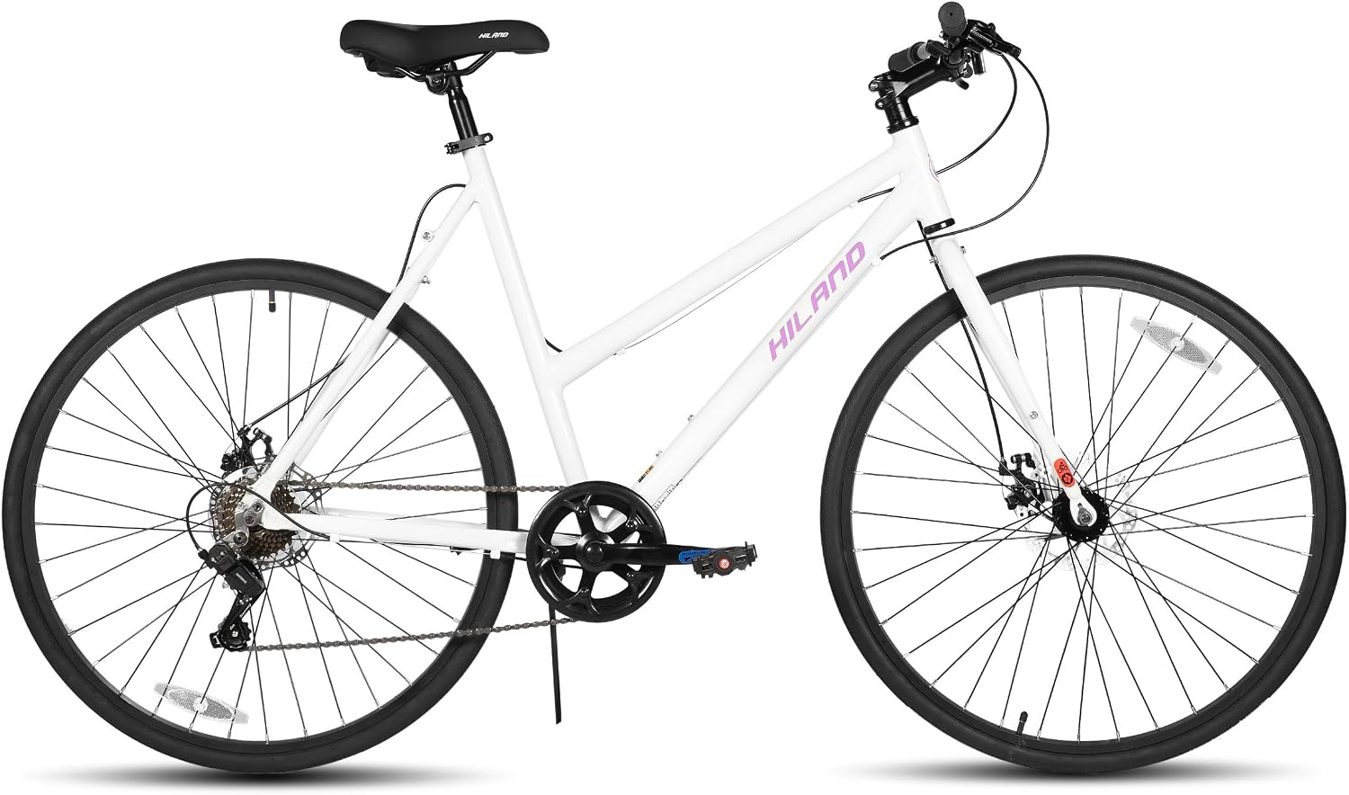 HILAND 700C Road Hybrid Bike, 7 speeds Bikes Urban City Commuter Bicycle with Disc Brake for Men Women Adult Comfortable Bicycle