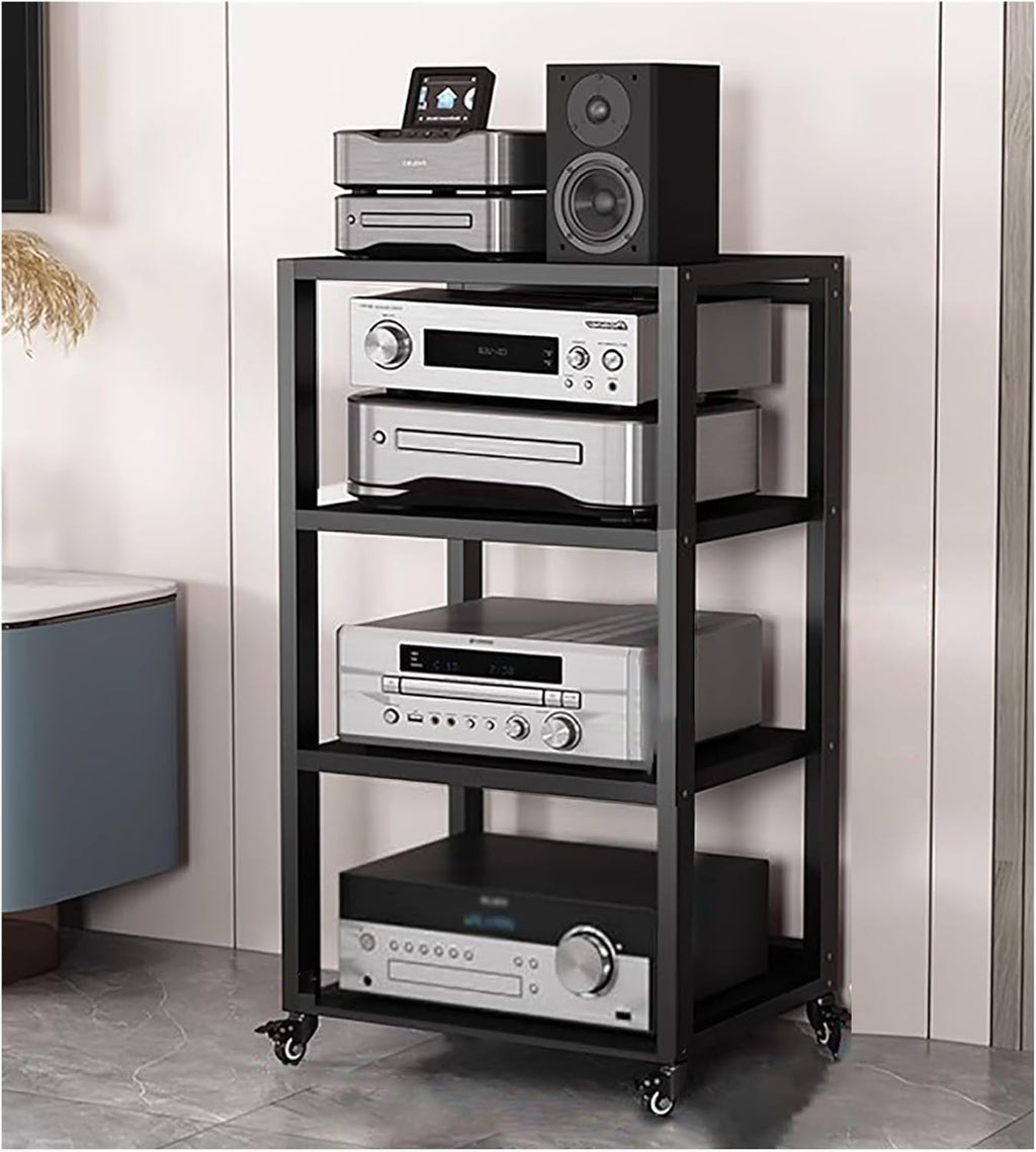 Rolling Audio Component Rack Stereo Shelf HiFi Audio Systems,Tower Media Stereo Stand Equipment Shelf, Home Commercial Corner Entertainment Center(4 tier-100cm Tall)