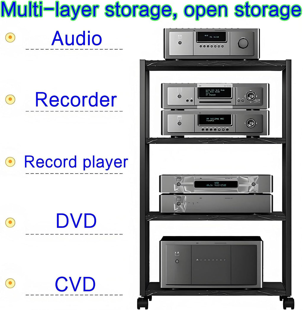360° Rotating Audio Video Stand - Modern Stereo Media Rack Cabinet, Movable Storage Tower for Home Entertainment, Stylish White Design (50x40x)