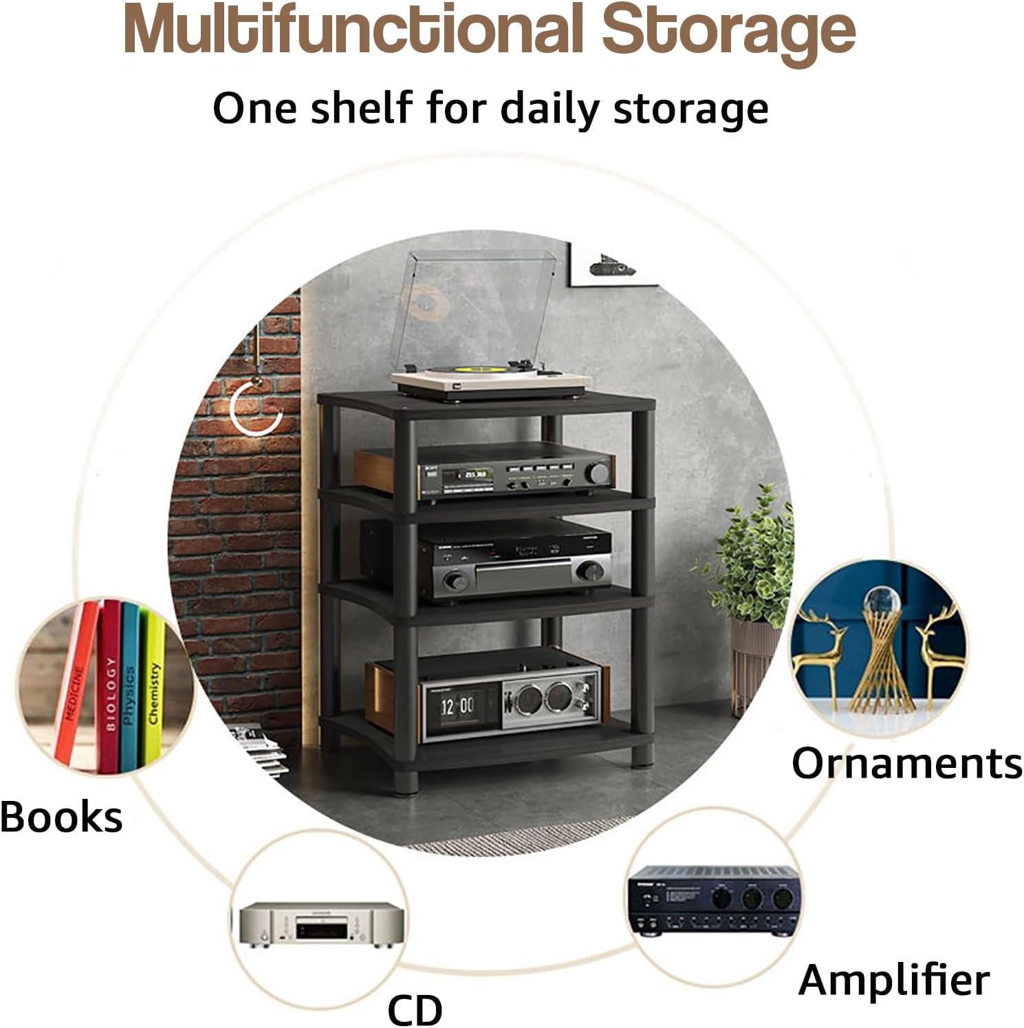 2 Tier Audio Rack Tower - Stereo AV Media Stand with Shelves for CD Player, Receiver, & Equipment - Wooden Cabinet Display Stand for Home Theater, 1/2/3/4 Tier Options