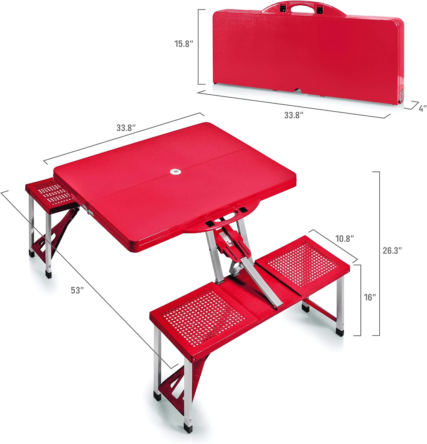 Picnic TIME Coca-Cola Folding Picnic Table with Seats, Collapsible Aluminum Table and Bench Set with Umbrella Hole, Lightweight Portable Table for Camping, Travel, Tailgating, Backyard (Red)