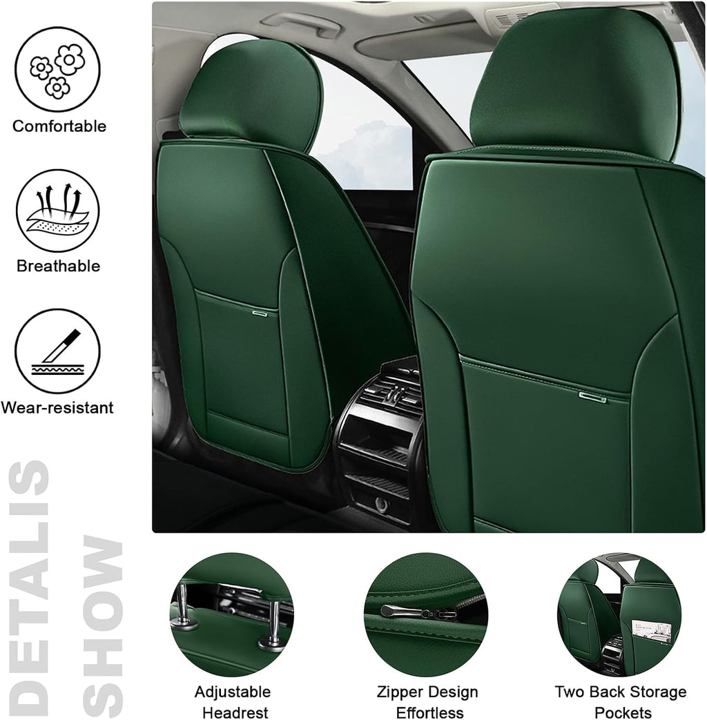 2 Seat Covers for Subaru Outback 2000-2026 Breathable Car Seat Covers,Anti-Slip Waterproof Car Seat Protectors with Airbag,Automotive Vehicle Cushion with Storage Pockets (Standard,Green)