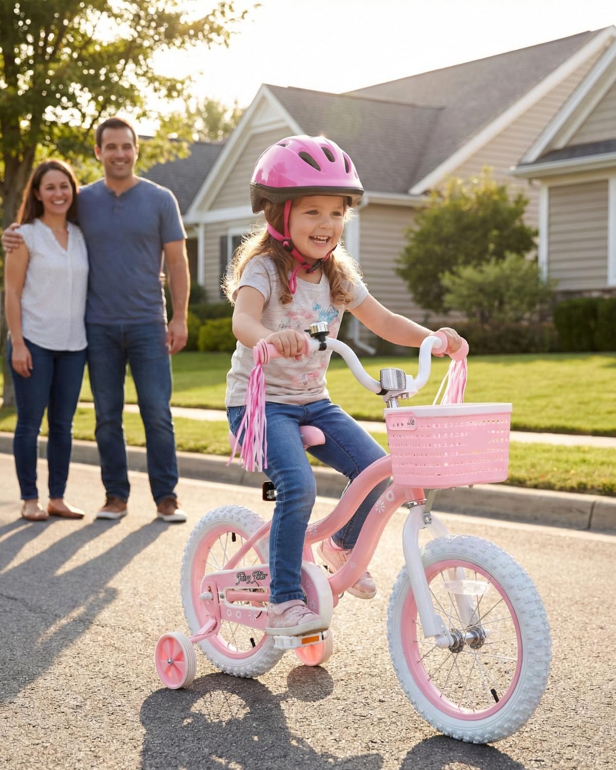 bicystar Girls Bike for Kids Ages 2-8 Years, 12 14 16 18 Inch Kids Bike with Training Wheels, Basket & Streamers, Pink Little Girls Bicycle with Coaster Brake, Birthday Gift