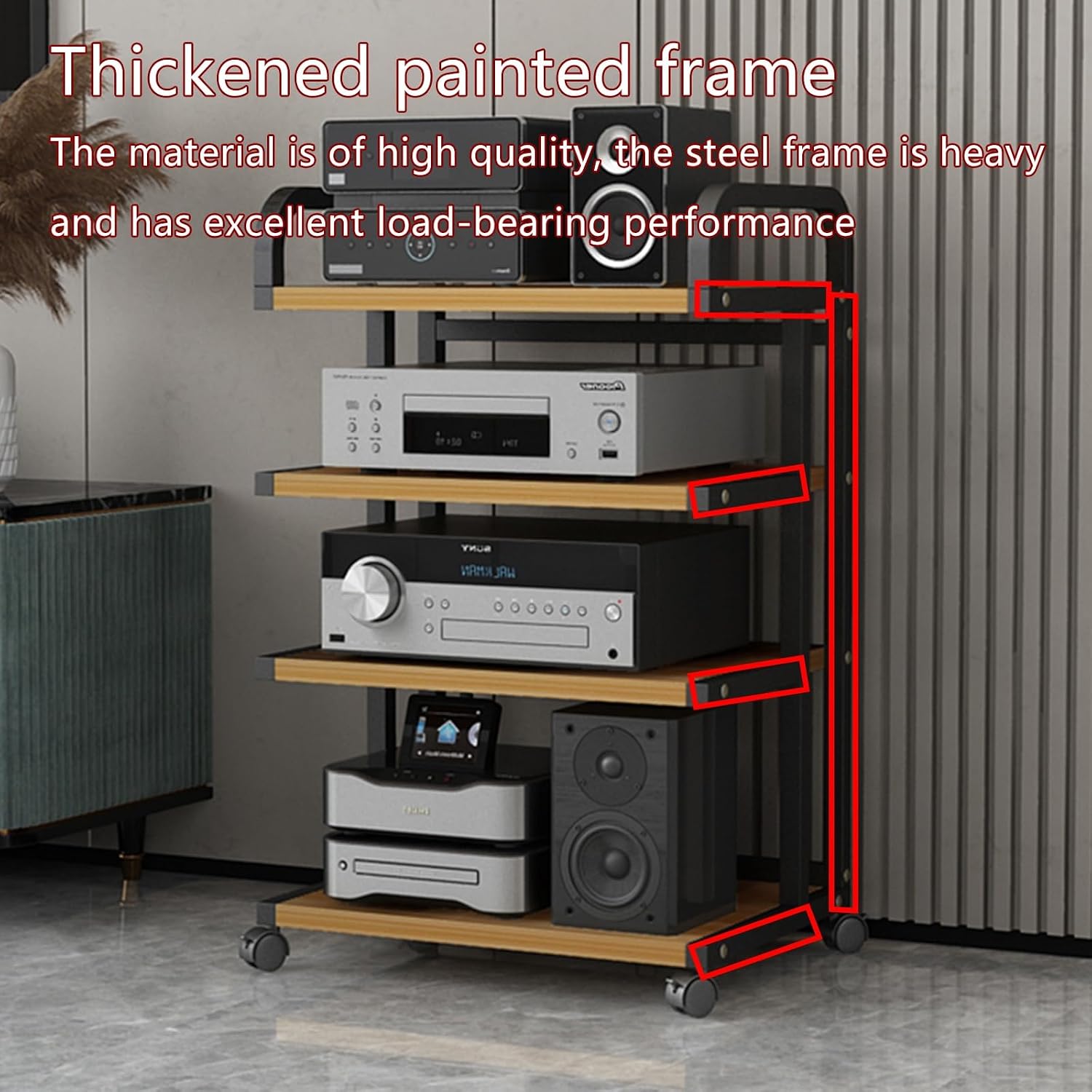 3/4/5-tier av media stand,stereo cabinet,audio rack,audio-video shelving,stereo stand,audio stand,av cabinet,stereo stands for living room,audio rack cabinet,stereo rack,audio cabinet,media rack(Black