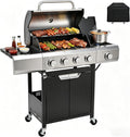 EUHOME 51,000 BTU 4-Burner Propane Gas Grill with Side Burner – Large 452 sq.in Stainless Steel BBQ Grill, Enameled Cast Iron Grates, 4 Swivel Casters & Protective Cover for Backyard Patio Family