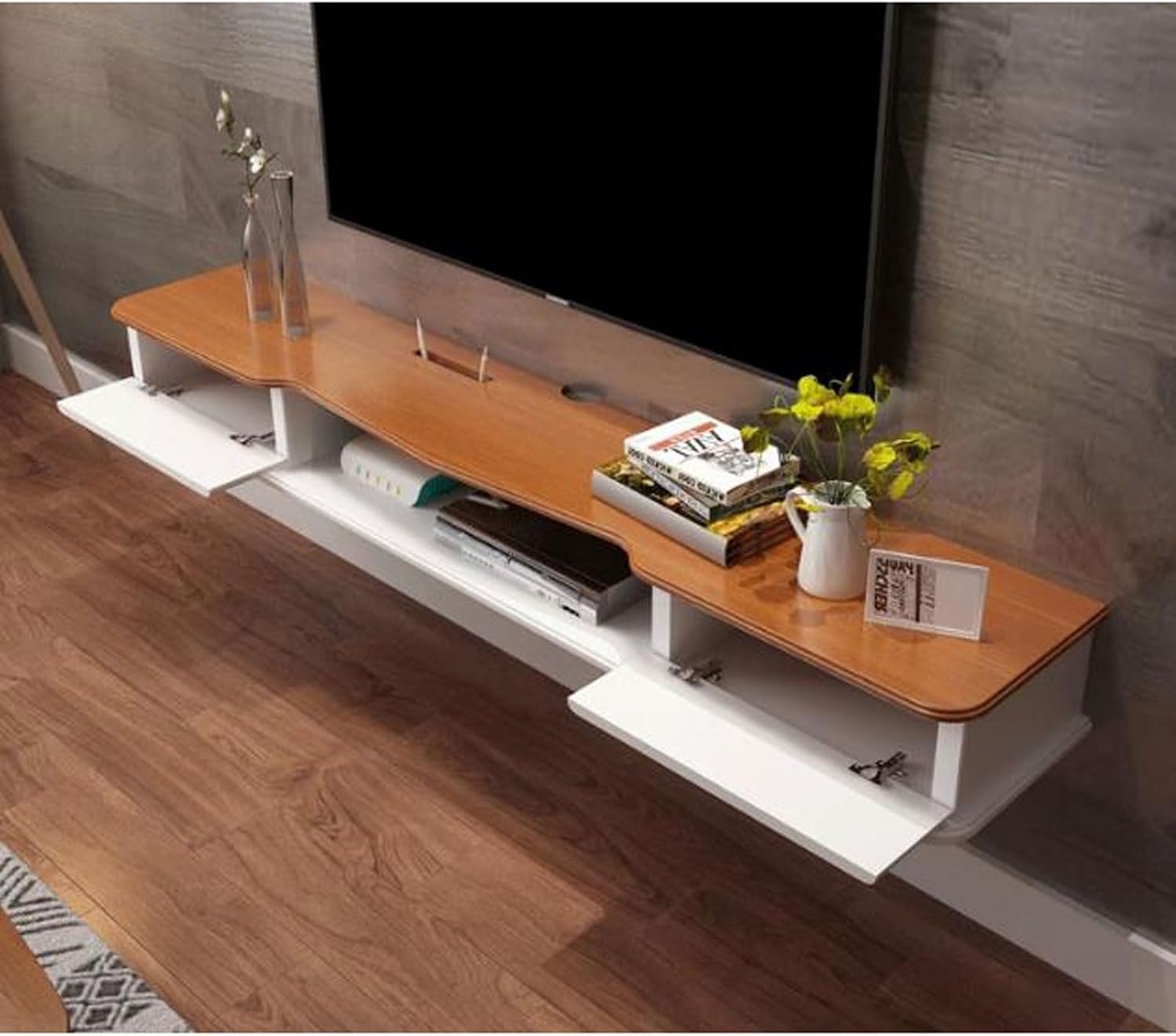 Floating Wall Mounted TV Cabinet - Modern Media Console Shelf for TV, Audio-Visual Equipment, DVD Players - Stylish Wall Unit Storage with Bracket for Home Decor