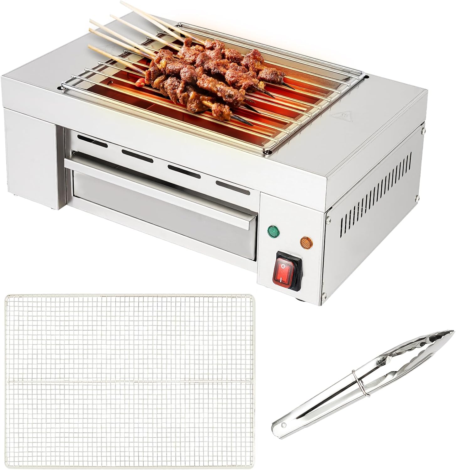 Portable Electric Grill 110V Indoor Smokeless Searing Grill Commercial Yakitori Griddle Stainless Steel Restaurant Korean BBQ Grill 446°F