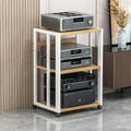 3/4/5-Tier Furniture Media Stand DVD CD Player Stand Audio Rack Power Amplifier Equipment Cabinet with Height Adjustable Wooden Shelf Floorstanding Storage Shelves ( Color : White , Size : 3 Tier )