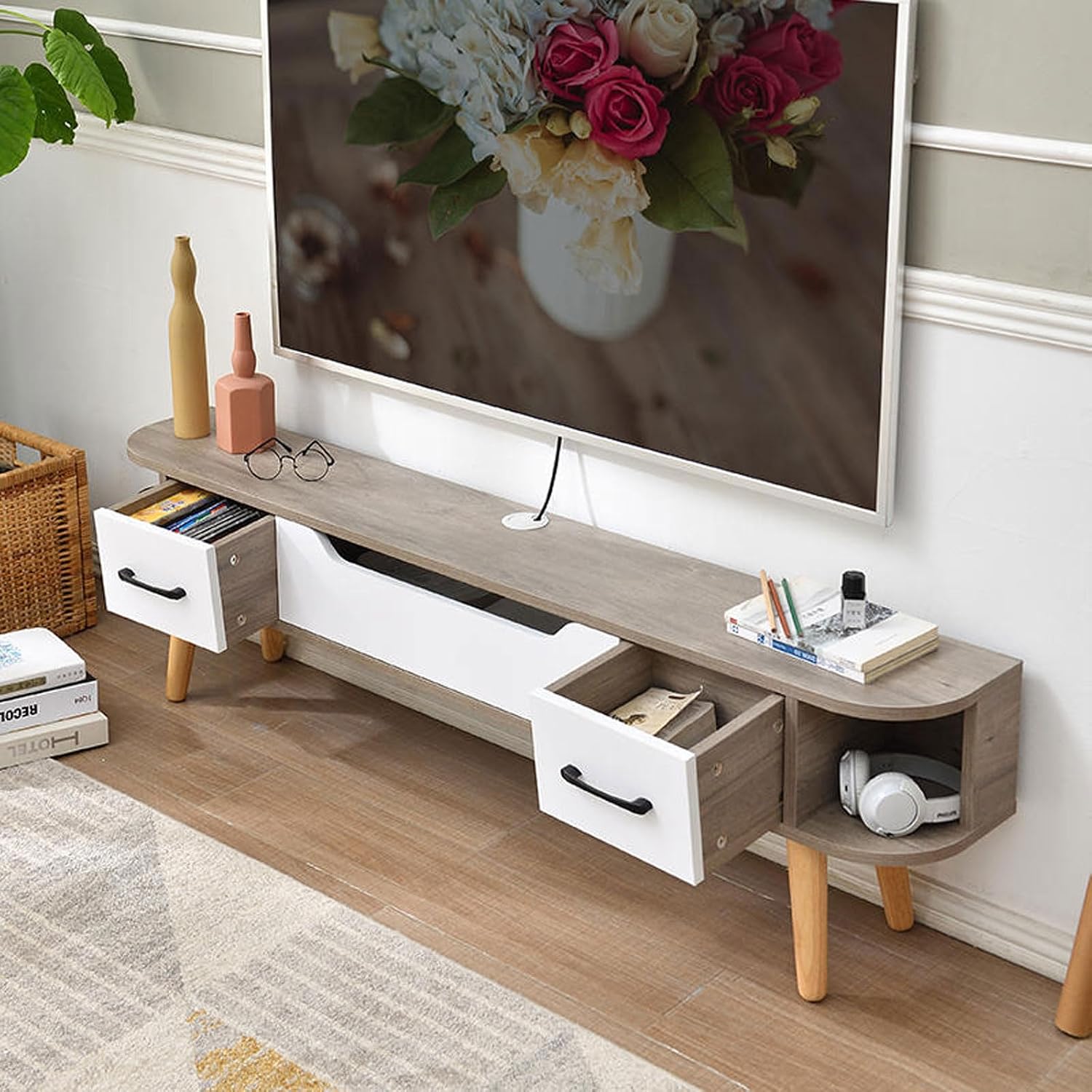 TV Table Unit for TVs, Wall Mounted TV Cabinet Floating TV Shelf Wall Shelf Entertainment Center Storage Cabinet Book Shelf Media Gaming TV Console Goods Rack Audio-visual Equipment Shelves 150cm