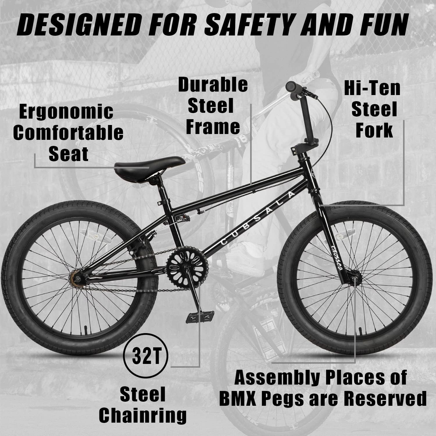 cubsala Freestyle BMX Bike, 18 20 Inch Kids Bicycle for 5-13 Years Old Kids and Beginner Level Rider, Multiple Colors