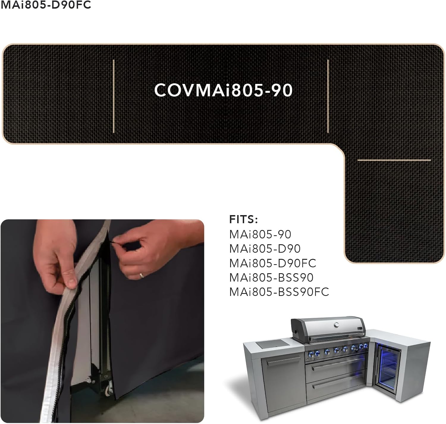 Mont Alpi COVMAi805-90 Heavy Duty All Weather Water Resistant 94' x 50' Full Black Grill Cover for MAi805-90 MAi805-D90 MAi805-BSS90 MAi805-D90FC MAi805-BSS90FC Stainless Steel Outdoor Kitchen Islands