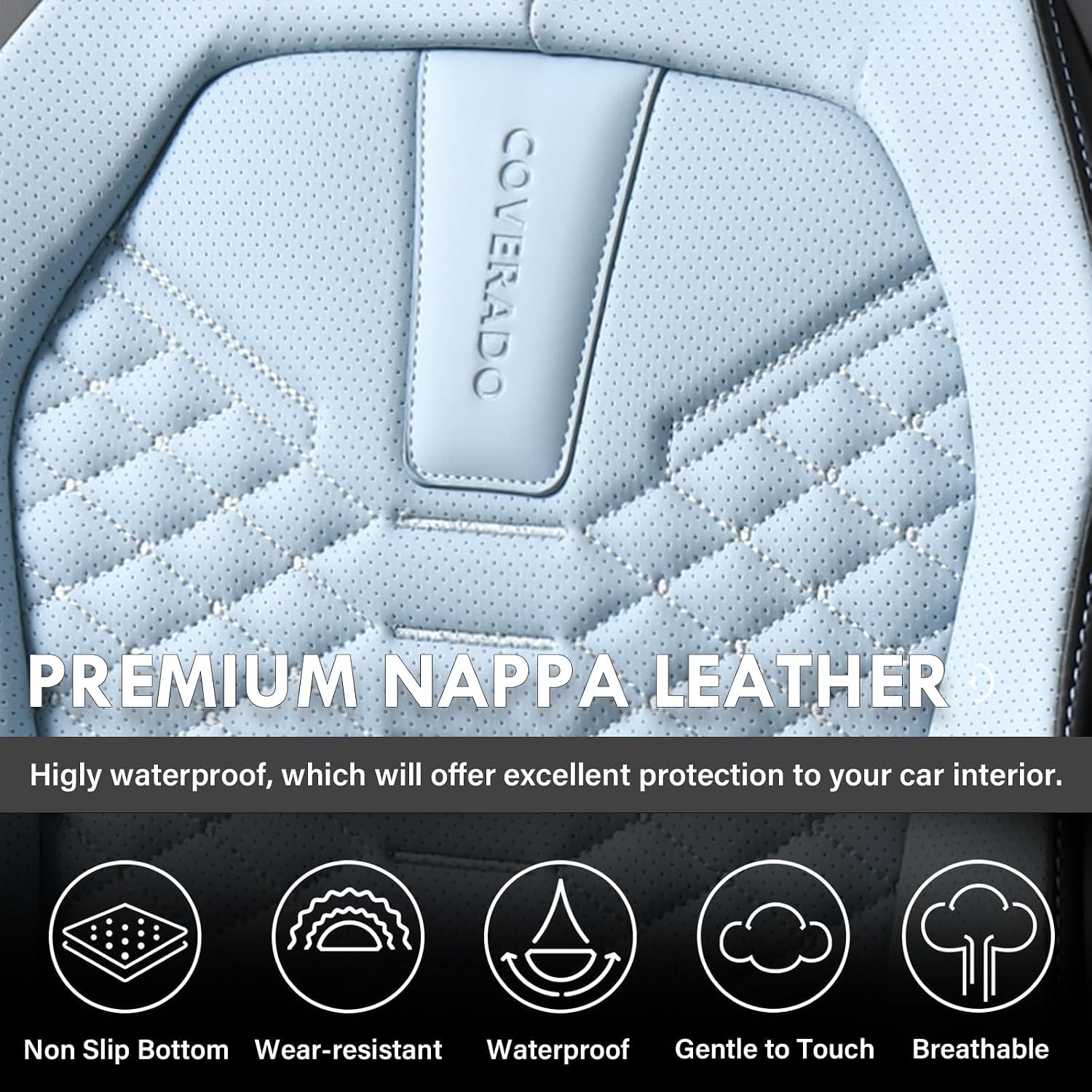 Coverado Seat Covers, Leather Seat Covers for Front Seats, Black and Blue Car Seat Covers, Waterproof Car Seat Protectors, Auto Seat Cushion, Front Driver Seat Cover Universal Fit Most Cars SUV
