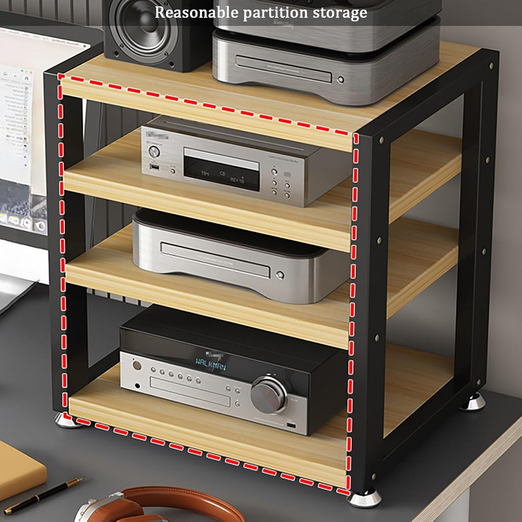 Sturdy 3-Tier Video Media Stand, TV Shelf for Record Player & Audio Rack, Thickened Steel Frame with Foot Pads, Media Storage Stereo Cabinet, Brown (50x35x35.5cm)