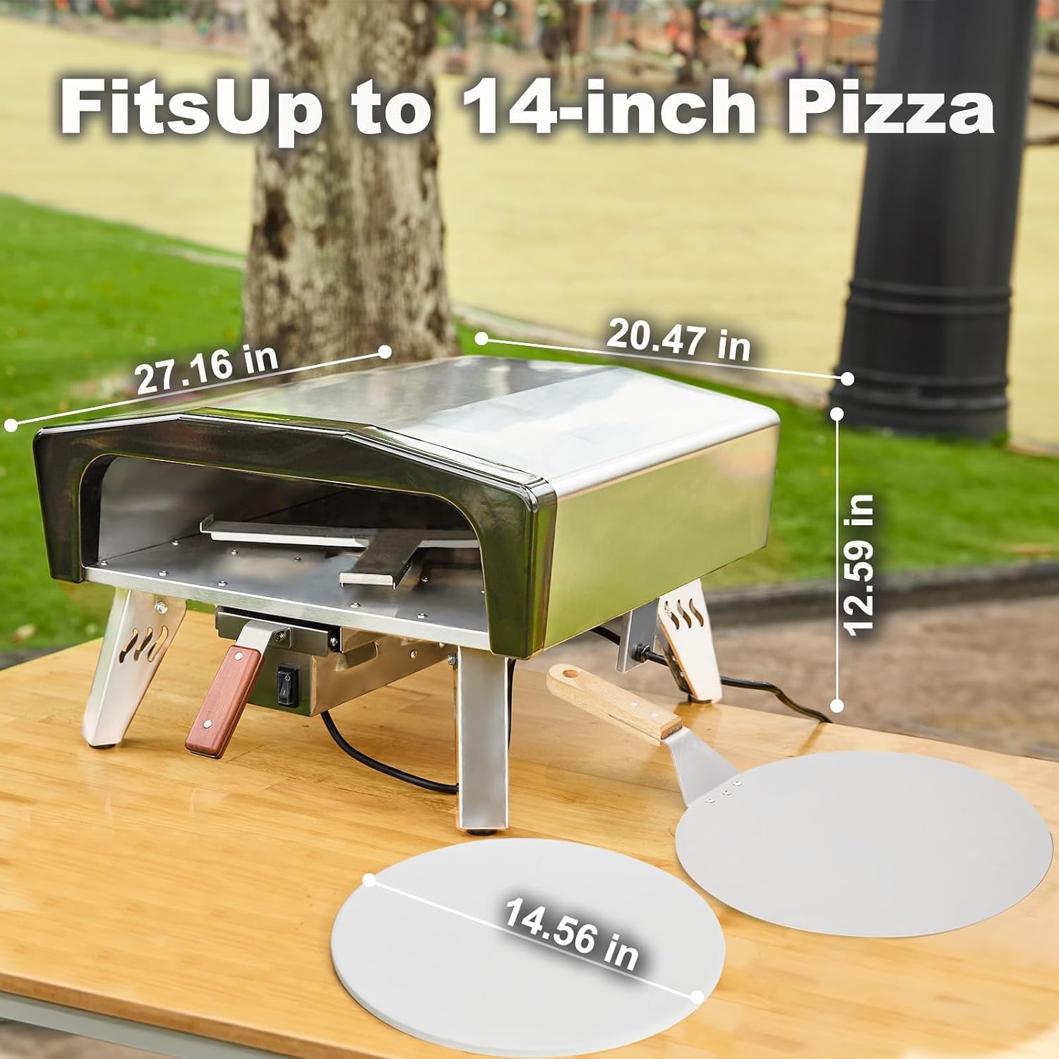 MELLCOM 20 Inch Outdoor Gas Pizza Oven, 360° Auto Rotating Pizza Stone with Pull Out Handle, Includes Pizza Peel & Carry Bag, Portable Stainless Steel Propane Pizza Oven for Backyard, Camping, Grill