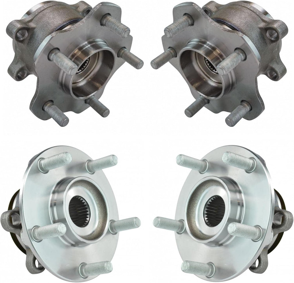 TRQ Front and Rear Wheel Bearing and Hub Assembly Set 4 Piece Compatible with 2008-2013 Nissan Rogue All Wheel Drive