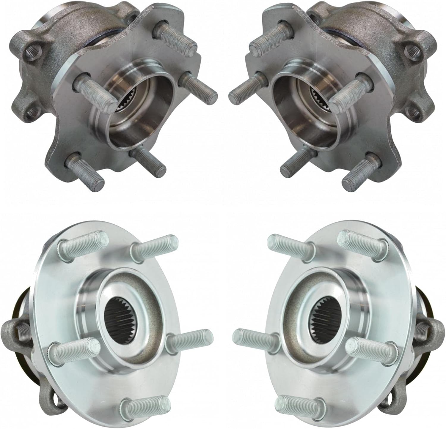 TRQ Front and Rear Wheel Bearing and Hub Assembly Set 4 Piece Compatible with 2008-2013 Nissan Rogue All Wheel Drive