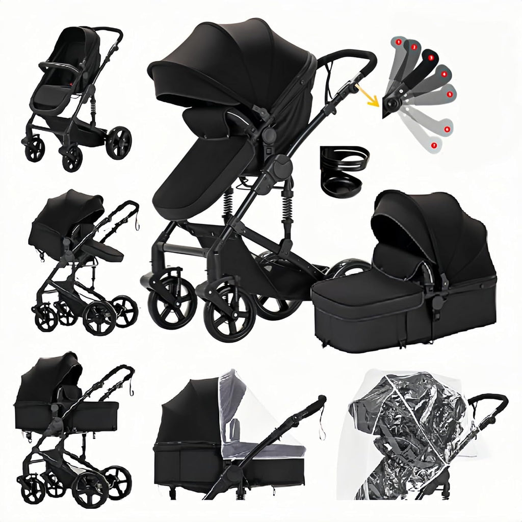 Baby Stroller 2-in-1 Travel Carriage with Bassinet Support One-Touch Folding Lightweight, Suitable for Newborns and Toddlers,Black