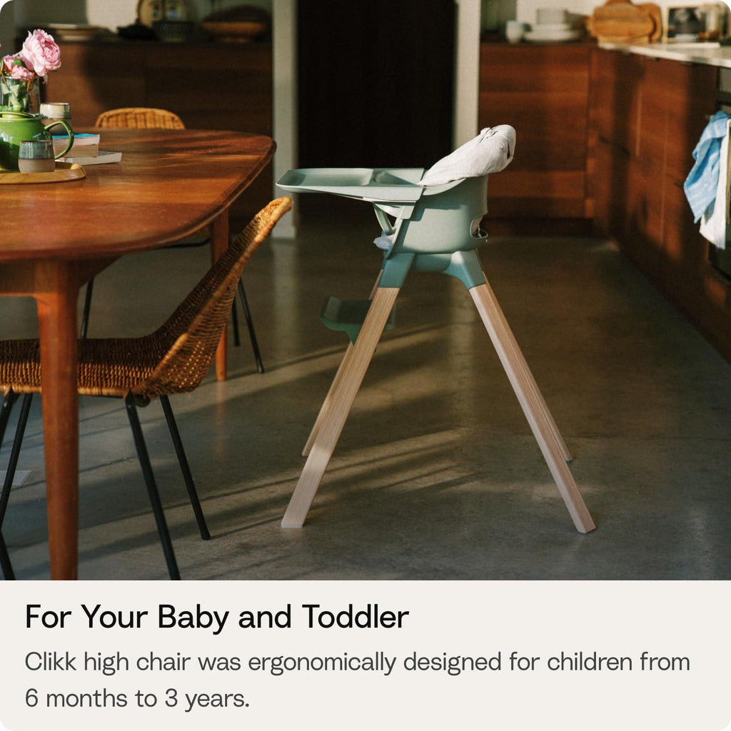 Stokke Clikk High Chair, Fjord Blue - All-in-One High Chair with Tray + Harness - Light, Durable & Travel Friendly - Ergonomic with Adjustable Features - Best for 6-36 Months or Up to 33 lbs